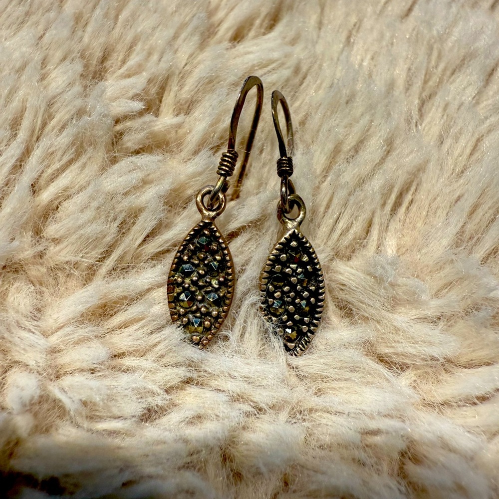 Vintage 925 Sterling Silver‎ Marcasite Dangle  Earrings